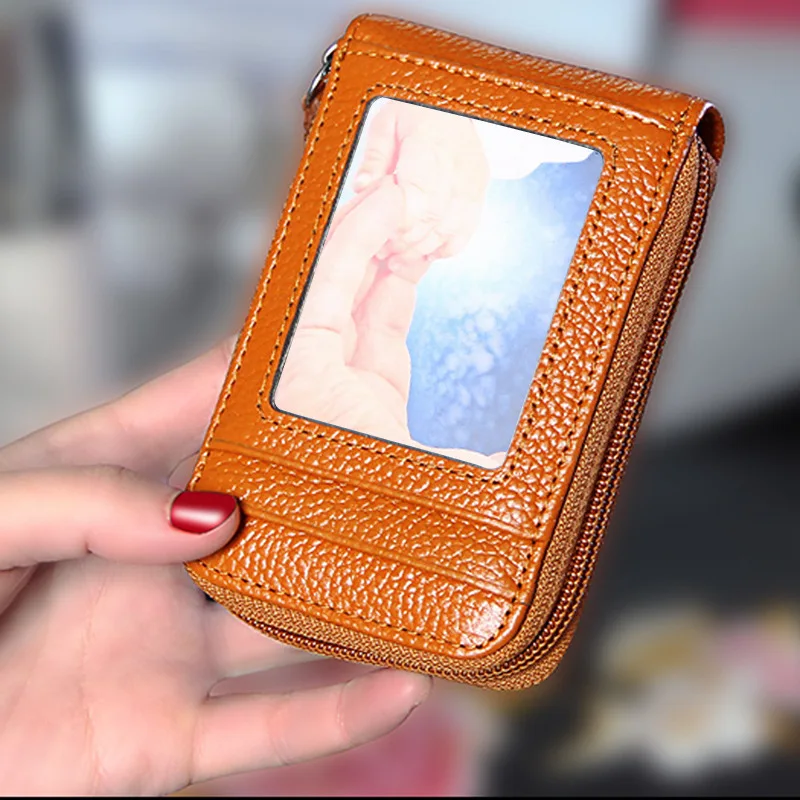 

Fashion Genuine Leather Card Case Women Zipper Card Holder Large Capacity Female ID Credit Card Bag Wallet