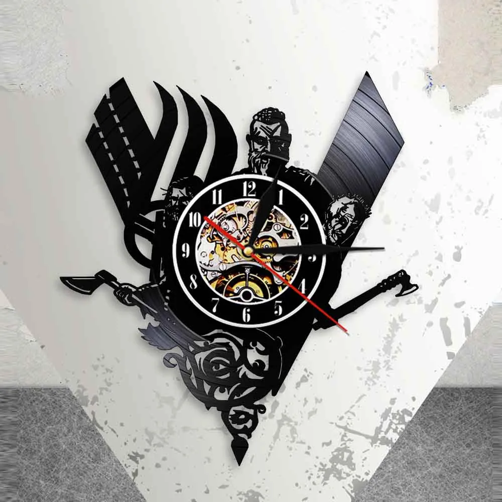 Viking Compass Wall Clock Watch Vintage Hanging Vinyl Record Wall Clocks Mysterious Norse Magick Wall Art Decor For Living Room