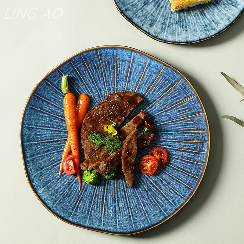 

LingAo Japanese creative relief ceramic tableware steak, breakfast, western food, pasta plate