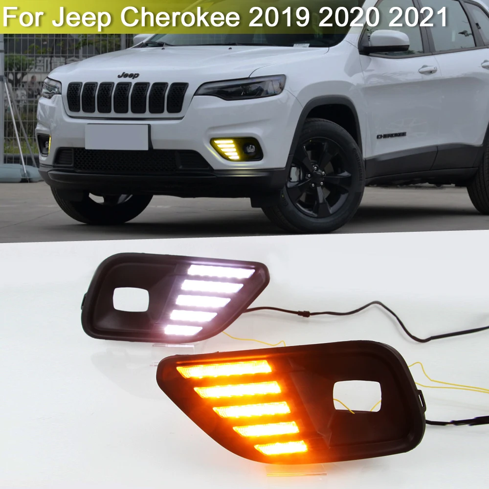 

3-in-1 Front Bumper Fog Warning Lamp White DRL Daytime Driving Light Turn Signal Lights For Jeep Cherokee 2019 2020 2021