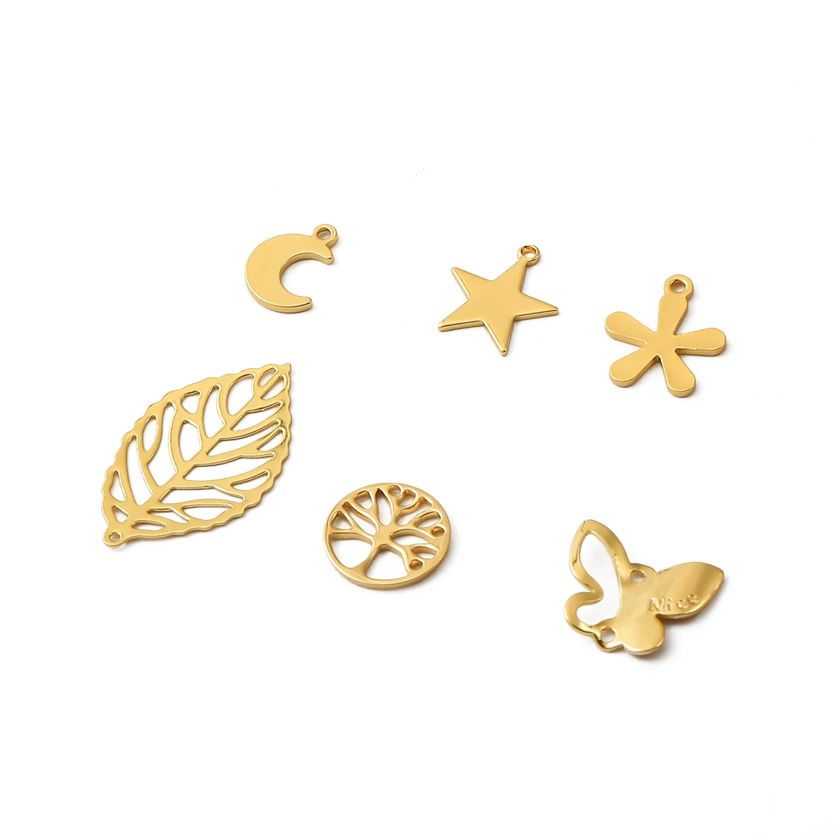 18K Real Gold Plated 5Pcs Tree Leaves Star Charms Tail Chain Charms Handmade Earrings Bracelet Necklace DIY Jewelry Accessories