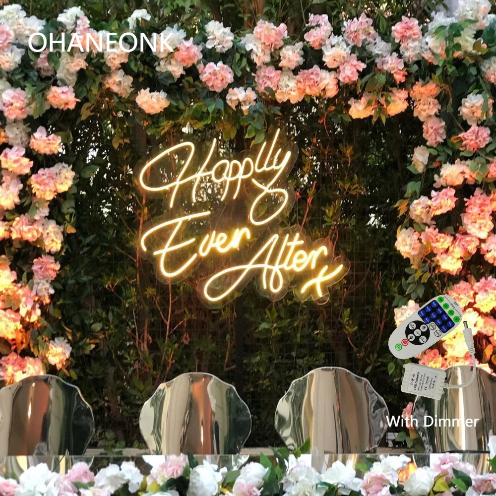 OHANEONK LED Neon Sign Custom Light Happily Ever Afer X Letter Name Logo Personalized Dimmable For Party Wedding Home Decorative