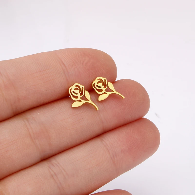 Gold Color Small Stud Earring For Women Stainless Steel 304 Cute/Romantic Ear Jewelry Girl Gifts High Quality Heart Shape CN