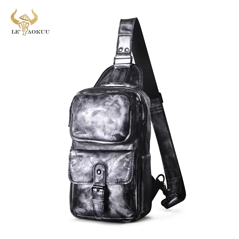 2021 Real Soft Leather Unique Travel Triangle Chest Sling Bag Design 8