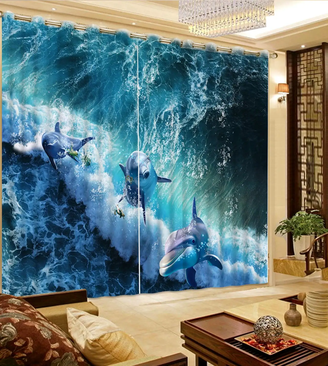 custom 3d curtains Wave dolphin blackout curtains Living room bedroom hotel window height modern curtains