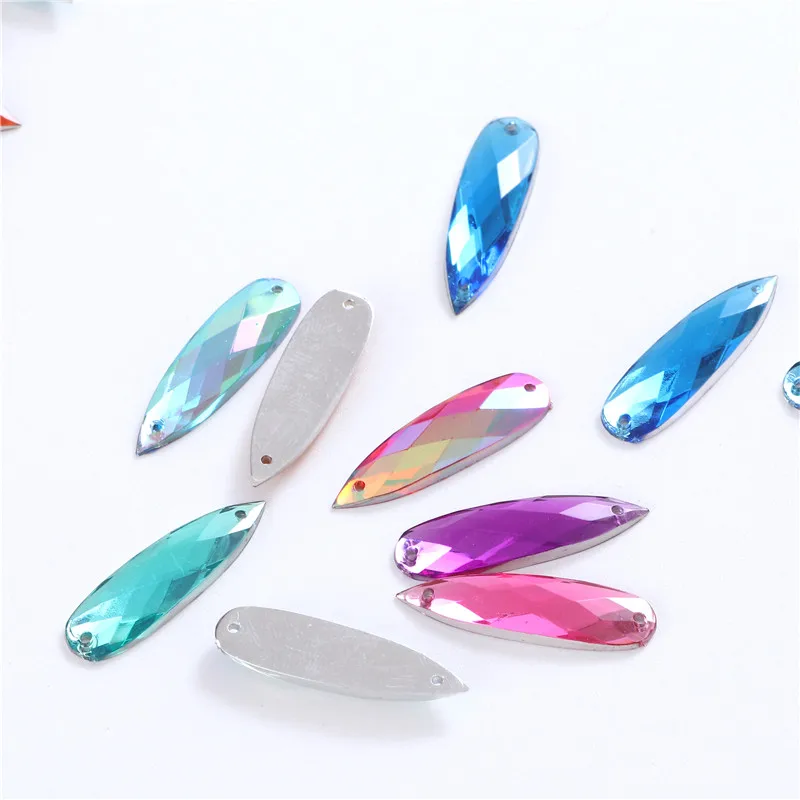 7x27mm Teardrop Acrylic Sew On Rhinestones Crystal Flatback Colorful sewing stone strass for clothing accessories shoes