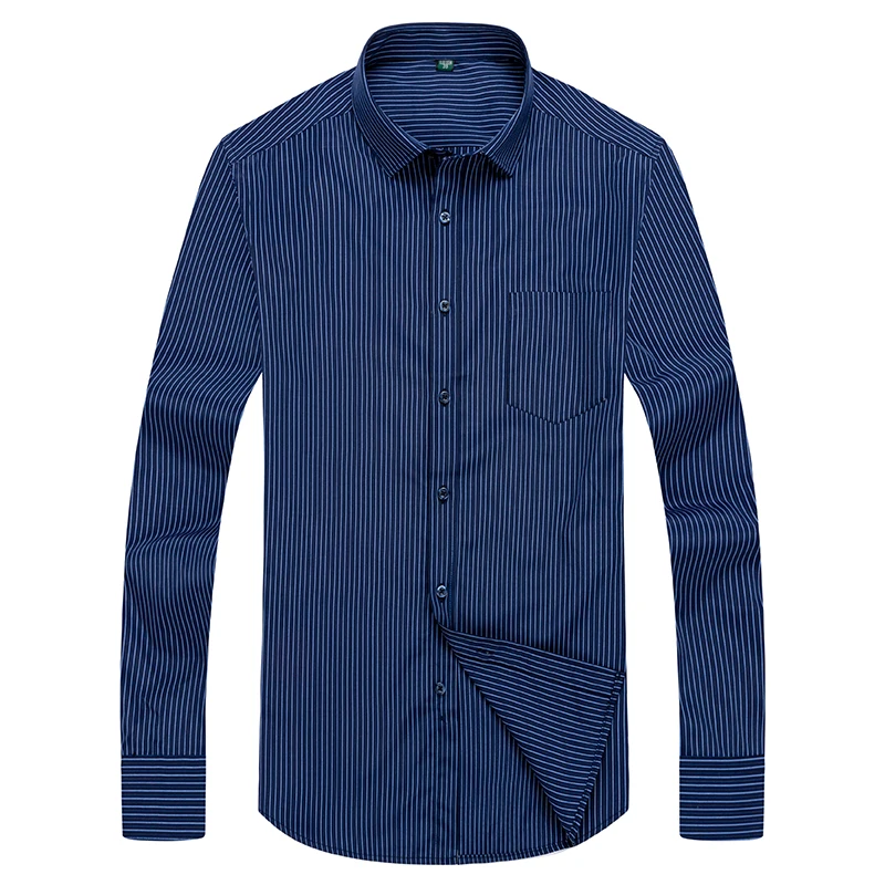 Camicie eleganti da uomo classiche a maniche lunghe a righe tinta unita tasca singola tasca formale Business Standard Fit camicia sociale da ufficio