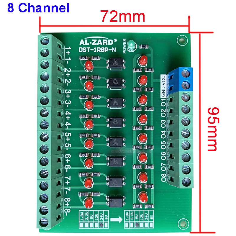 AL-ZARD Optocoupler Isolation Board Voltage Converter Isolated Module PLC Signal Level Board NPN Output 1.8V 3.3V 5V 12V 24V