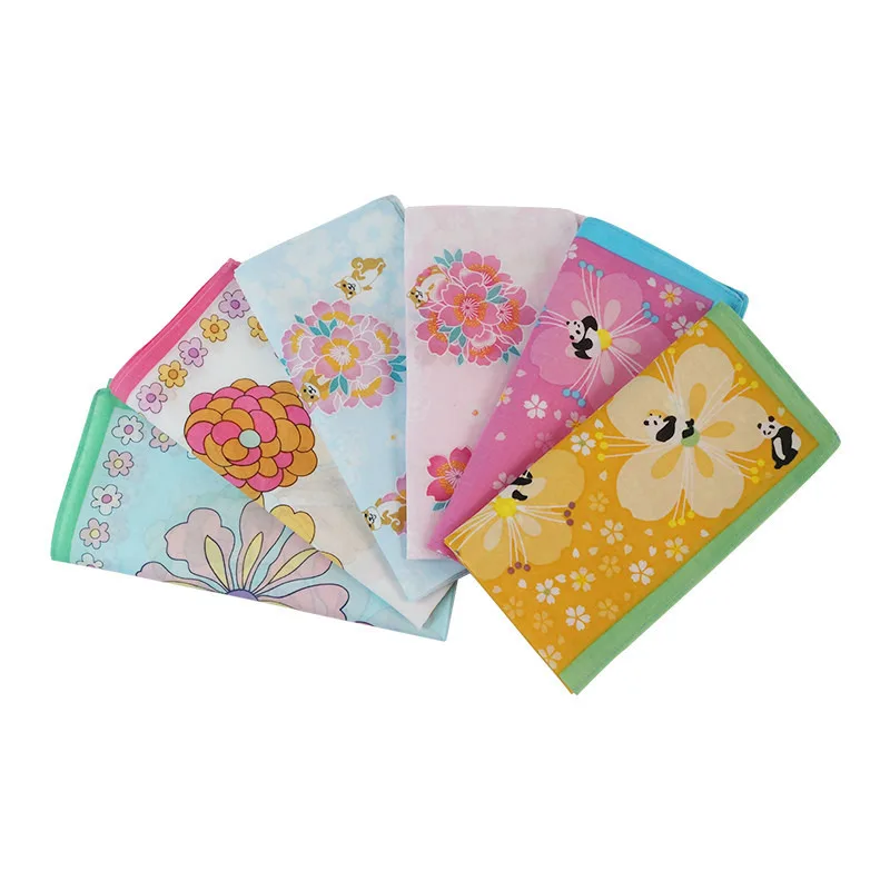 Cute Cotton Handkerchief Printed Panda Flowers Akita Dog Child Square Scarf  Multicolor Baby Saliva Towel Clothing Accesories