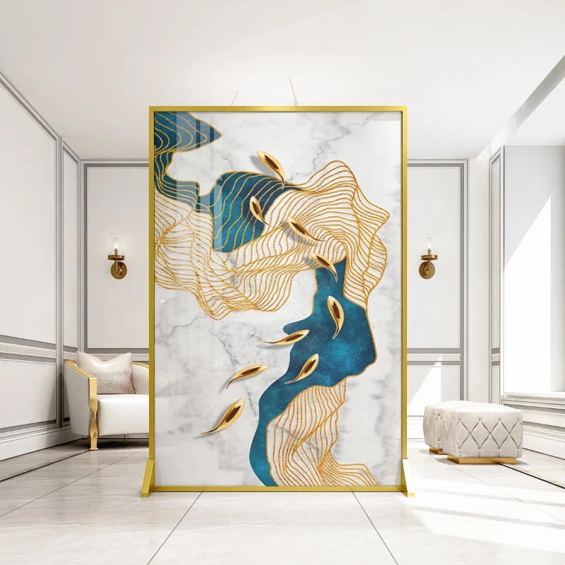 TT Customized Light Luxury Luminum Screen Partition Living Room Modern Entrance Mobile Nine Fish Fortune Metal Abstract