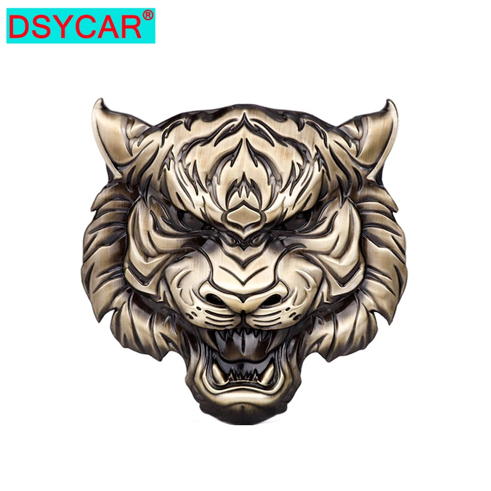 DSYCAR 1Pcs 3D Zinc Alloy Plating Tiger Head Logo Car Decoration Side Sticker Fender Bumper Rear Tail Box Badge Emblem 6 × 6.2cm