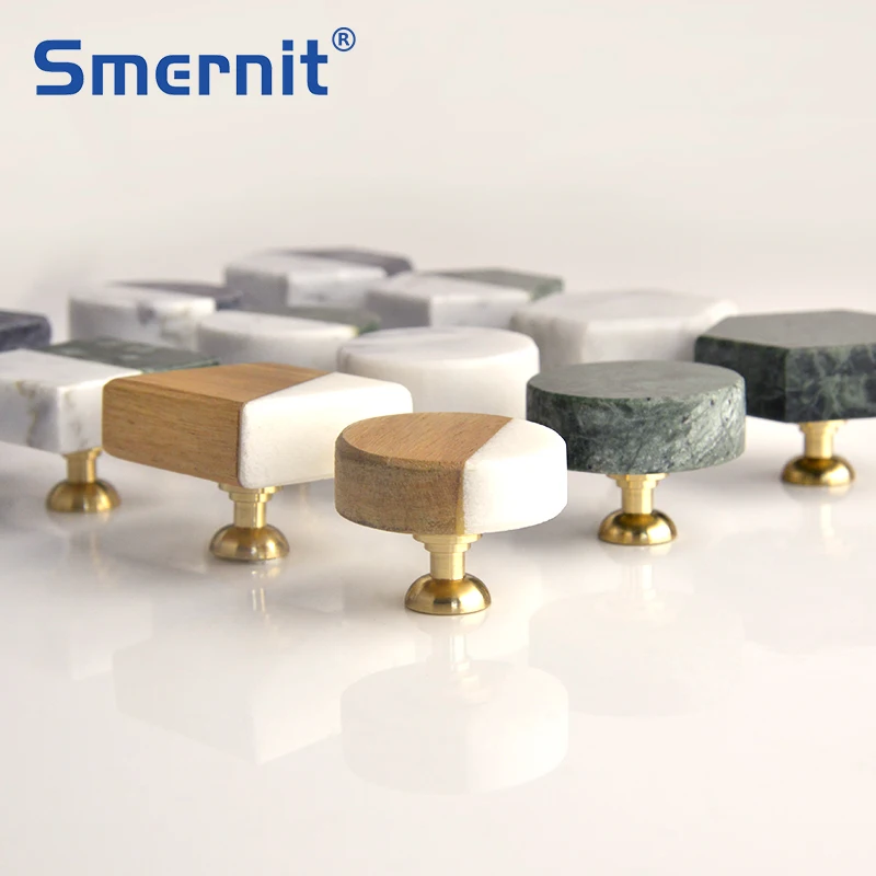 Brass Marble Furniture Handles Stylish Kitchen Cabinet Knobs Drawer Pulls Patchwork Wood Door Handles and Knobs Decoration