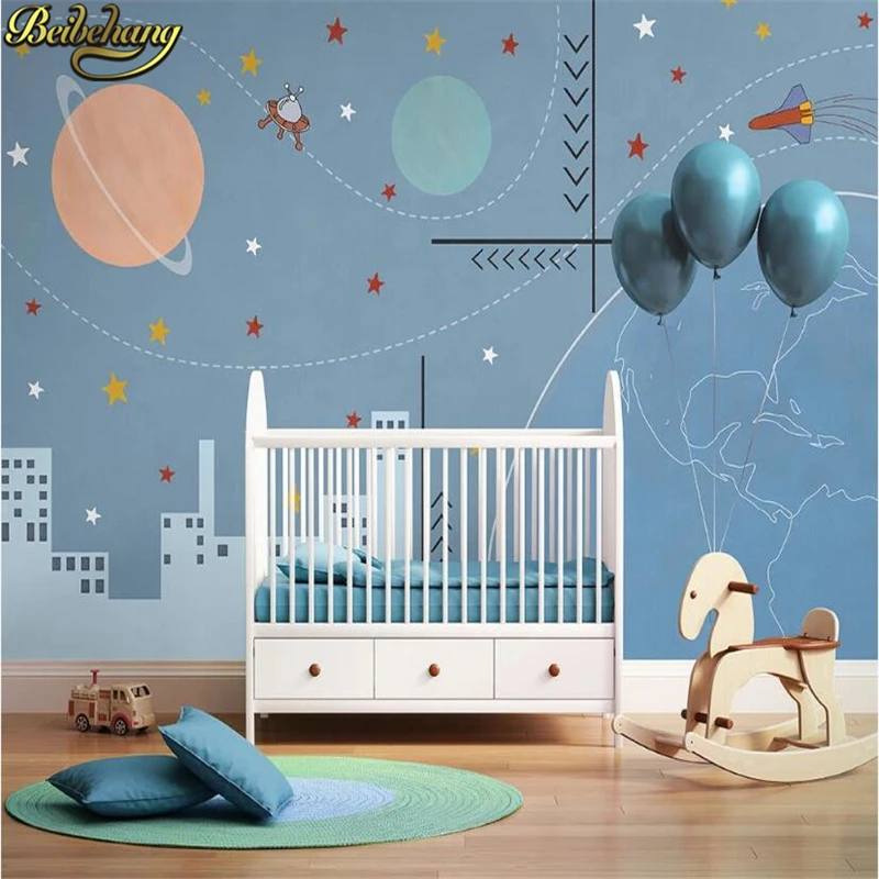 beibehang Custom 3D wallpaper Modern nordic cartoon wallpapers for living room planet space city background photo wall painting