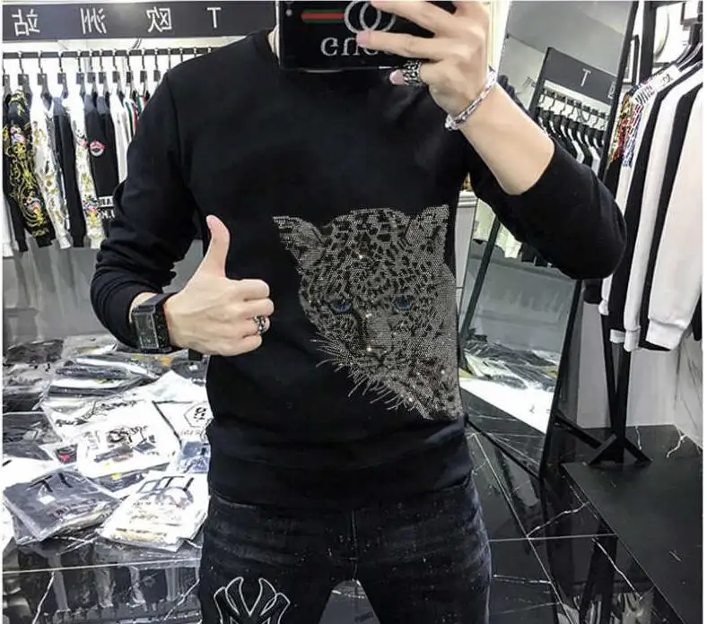 Hot Drill Men\'s Streetwear hoodie   cotton men\'s sweatshirts Diamond stone casual loose men anime  hoodies