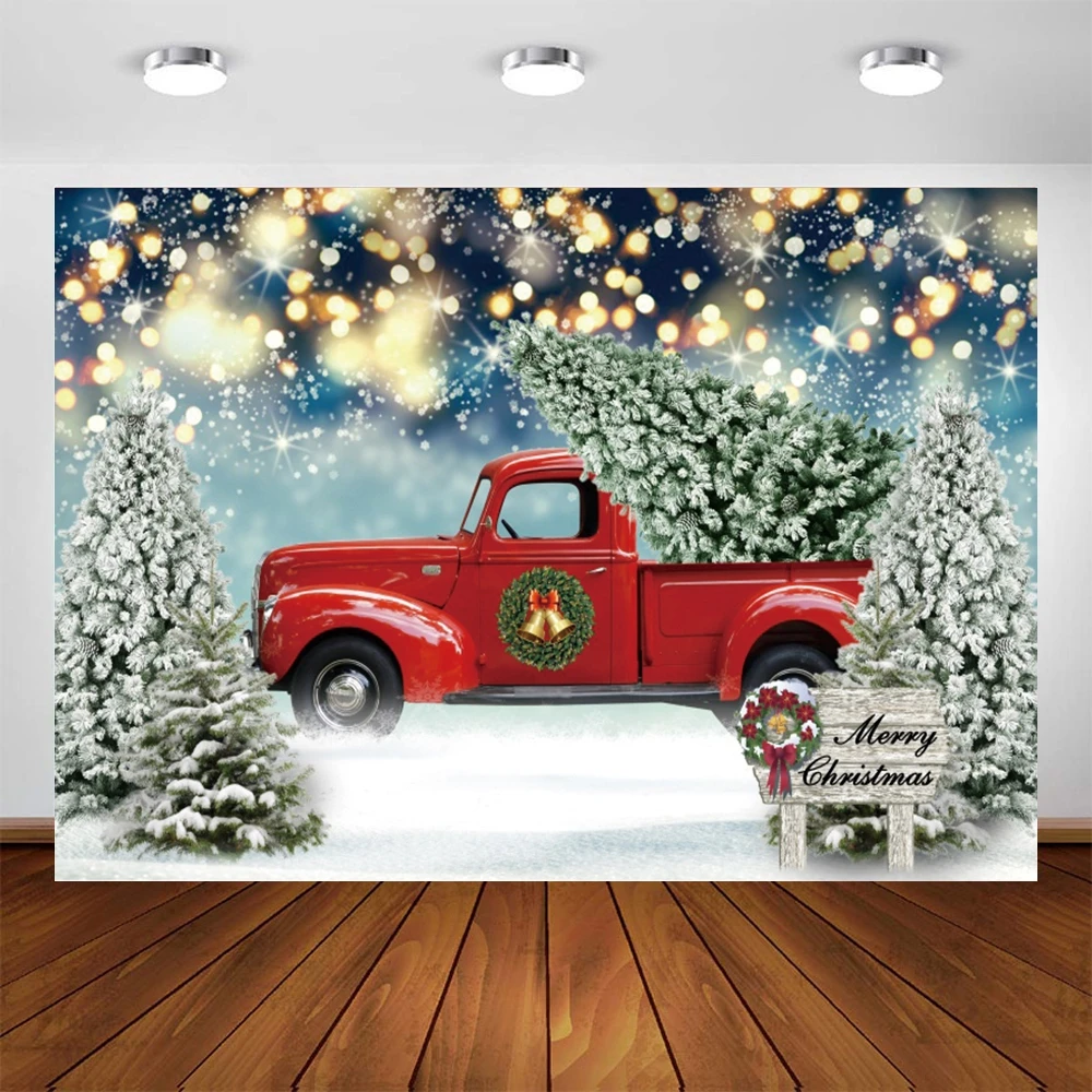 شجرة عيد الميلاد الشتاء خلفية سيارة حمراء الطفل صورة التصوير الفوتوغرافي خلفية الفينيل فوتوزون Photophones للصور