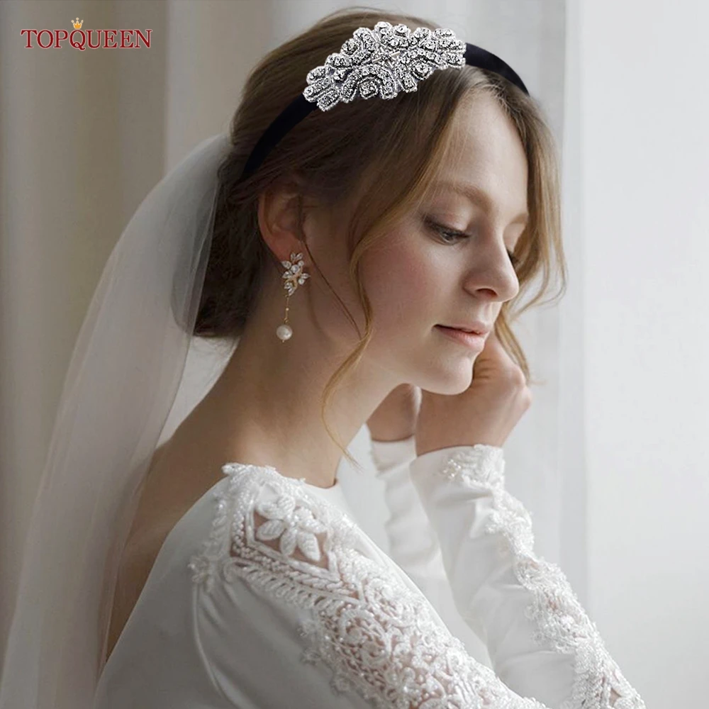 TOPQUEEN S03 Simple and Fashionable Bridal Wedding Silver Beads Rhinestone Headdress Girl Fresh and Elegant Exquisite Hair Band