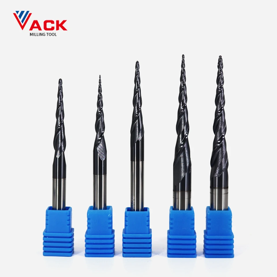 VACK Carbide Ball Nose End Mills 3.175mm 4mm 6mm 8mm Tapered End Mill Engraving Router Bits Cnc Taper Wood Metal Milling Cutter