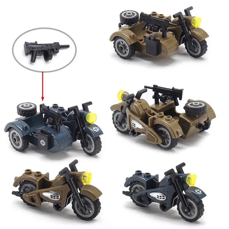 ww2 Moto Military Three Rounds Motorcycle Moc Germany Tool Car Army Figures Vehicle Christma Gift With Other Building Blocks Toy