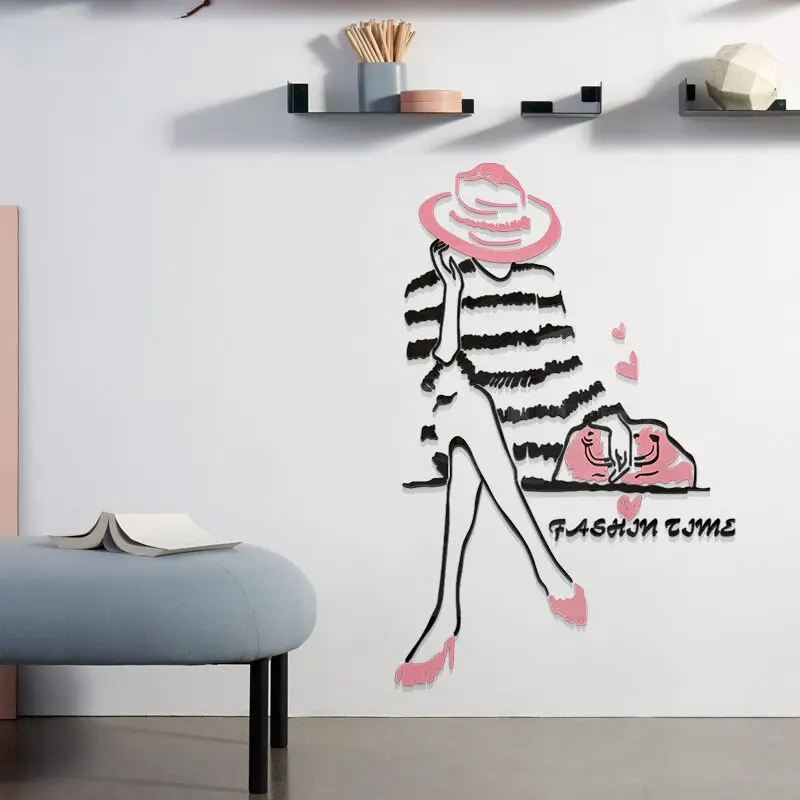 Acrylic 3D Wall Stickers for Cloakroom, Girl Room Theme Decals, Living Room, Home Decor, New Arrival