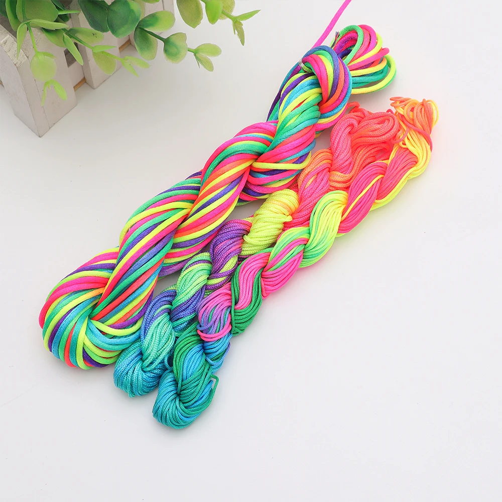 Macrame Nylon Cord Kumihimo Rainbow Diy Handmade Bracelet Rope Knot Jewelry Finding Beading Shamballa Stirng 1-2mm FASMILEY Dc01