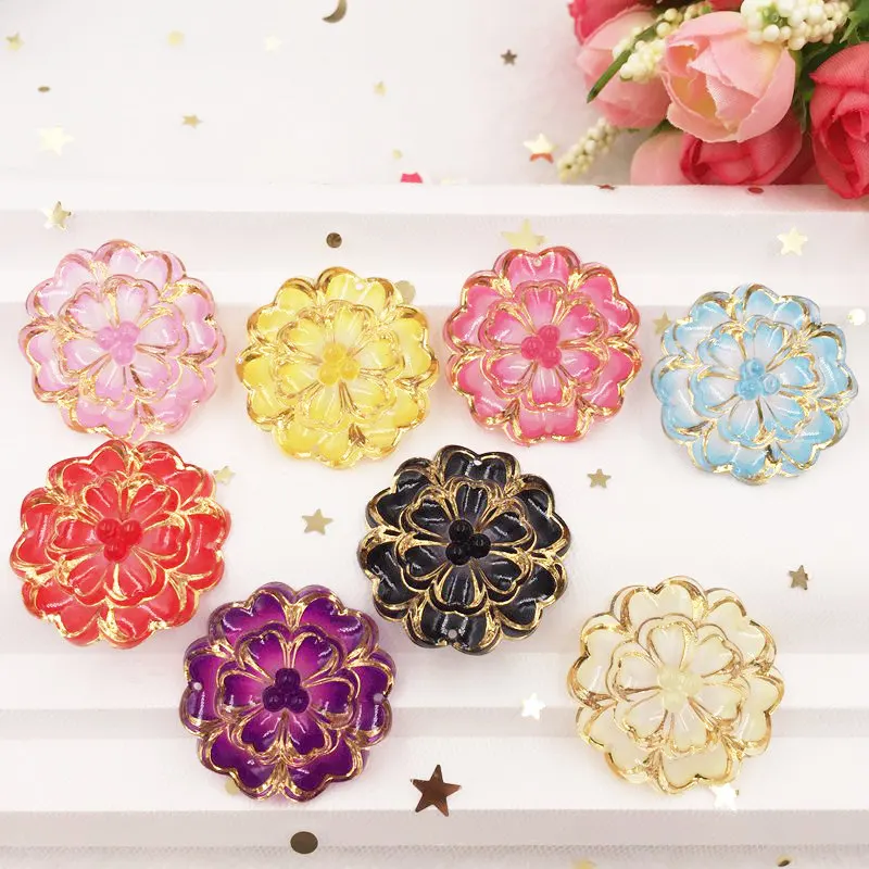 Colorful Resin Shiny 32mm Flower Flatback Rhinestone 8pcs DIY 2 Hole Accessories Scrapbook Decor Home Figurines Craft OF730