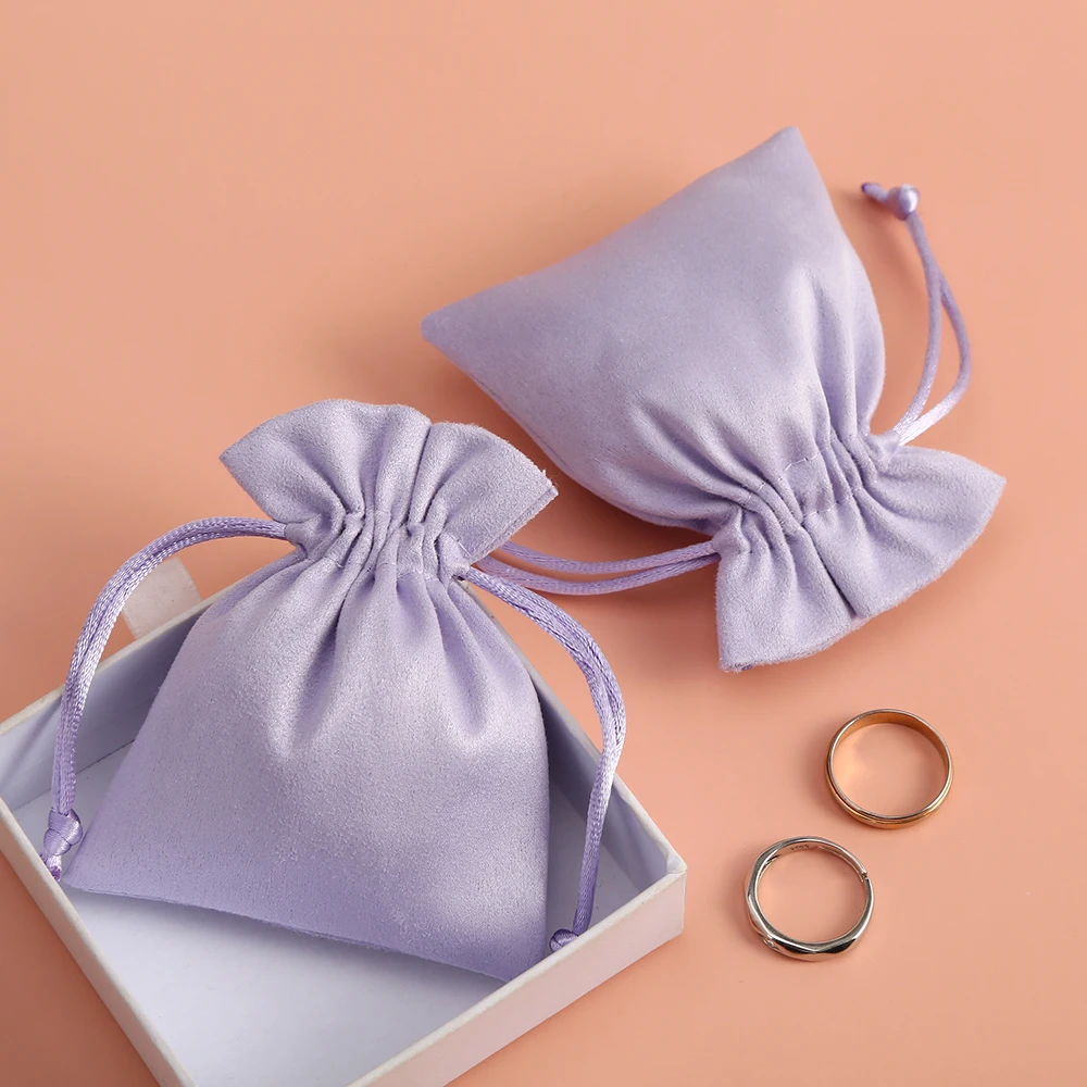 50 Small Jewelry Bags Purple Jewellery Packaging Drawstring Bags Skincare Package Pouches Flannel Suede Velvet Wedding Favor Bag