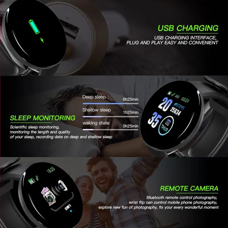 Digital Watch the mens\' watches Blood Pressure Round Smart watch Women Smart Bracelet Waterproof Sport Tracker For Android IOS