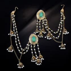 Sunspicems Gold Color Indian Long Bead Tassels Earrings For Women African Morocco Earring Link Headdress Bride Wedding Jewelry