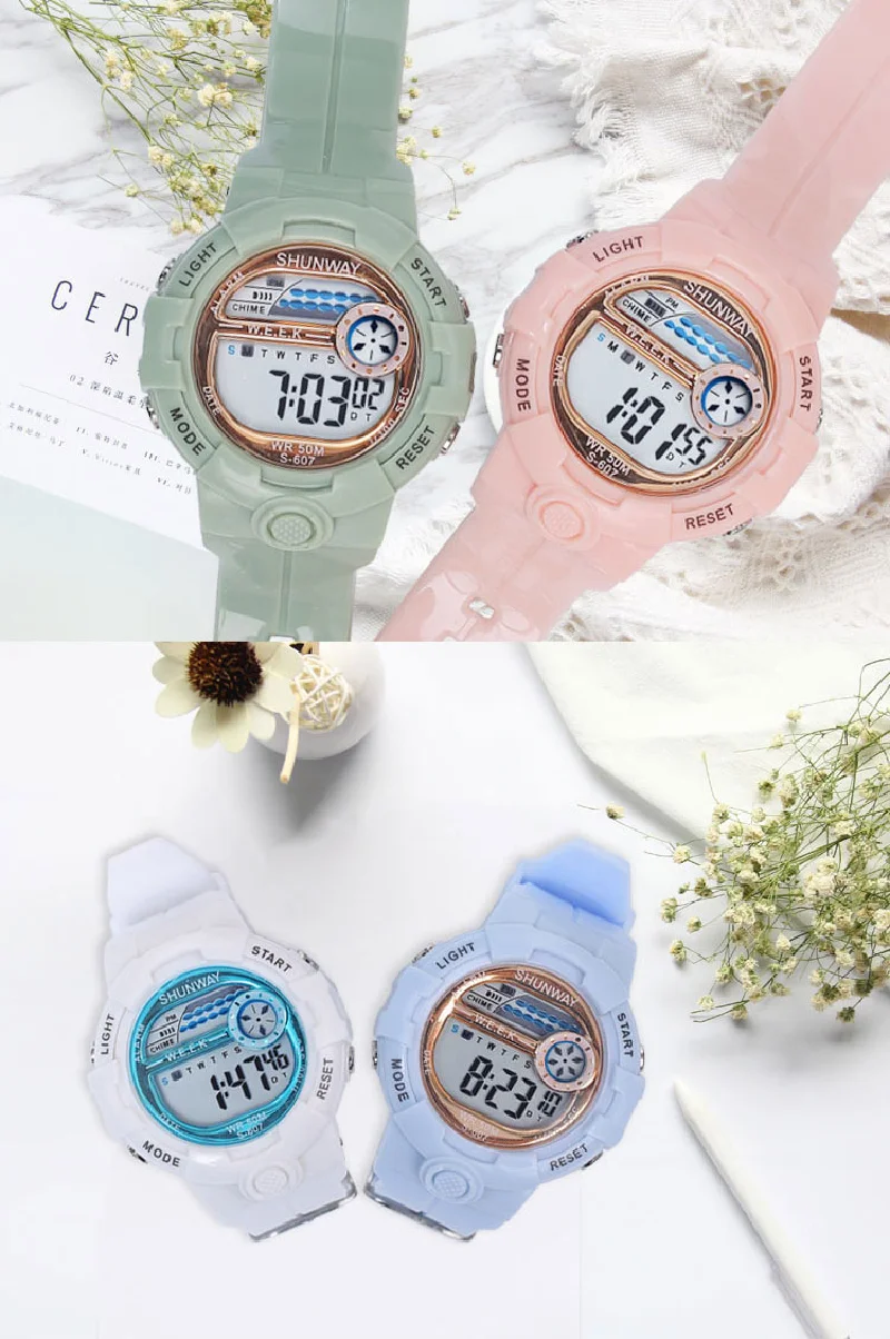 Electronic Watch for Kids Student Swimming Children Digital Sport Clock Waterproof 50M shockproof Big Battery Colorful Watch 607