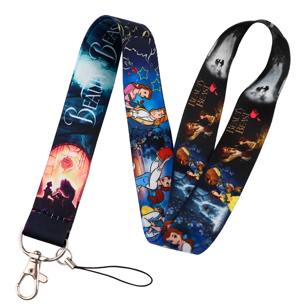 YQ279 Beauty and the Beast Keychain Lanyard Girl Neck Strap Key Metro Bank Card Badge Holder Cute Phone Rope Lariat Lasso