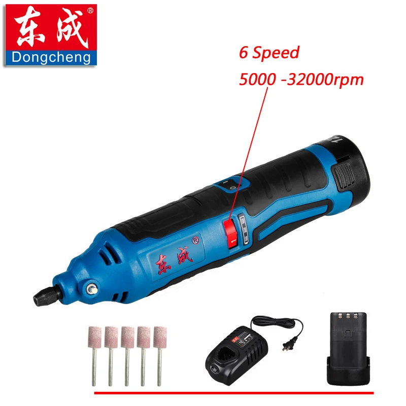 Adjustable Speed 12V Cordless Die Grinder 6 Speed Rechargeable Mini Grinder 5000-32000rpm (2 Pieces 2.0Ah Battery, 3.2mm Chuck)