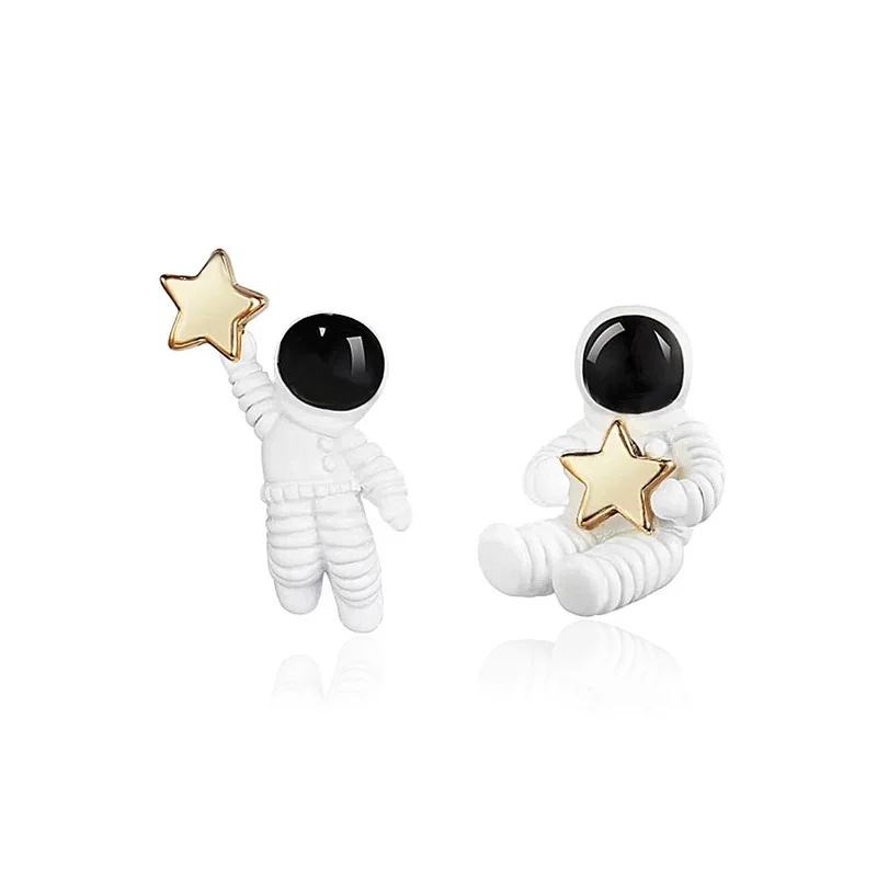 Cute Fashion Asymmetrical Jewelry Space Astronaut Star Picking Earrings For Women Feature Namour Charm Gift All Seasons