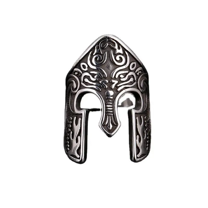 New Retro Spartan Warrior Helmet Ring Viking Rune Men\'s Ring Fashion Metal Celtic Jewelry Accessories Party Gift Size 8-11