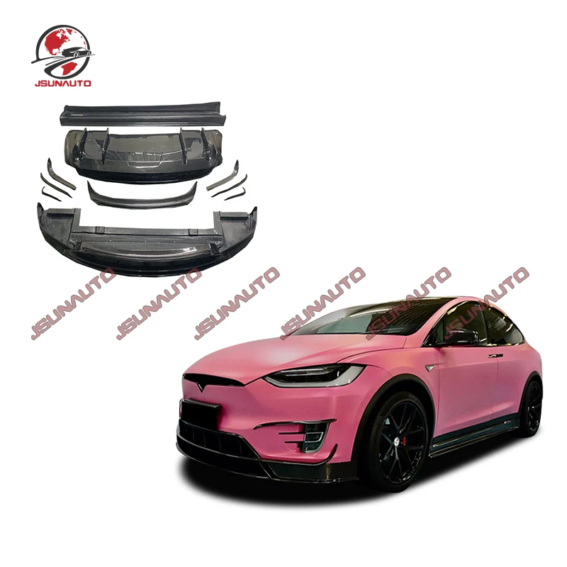 

Fit For 16-20 Model X 100 Upgrade RZ Style Carbon Fiber Front Bumper Splitter Side Skirts For Tesl X Rear Diffuser Wing Kit