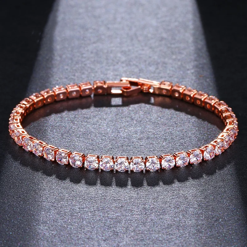 Ekopdee New Trendy Zircon Tennis Bracelet Bangle For Women Rose Color Cubic Zirconia Chain Bracelets Female Crystal Jewelry 2021