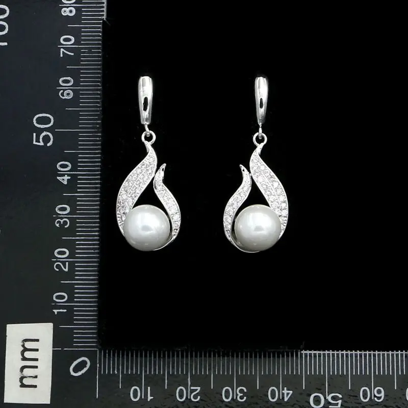 Silver 925 bridal Earrings White Pearl And Crystal Earrings For Women
