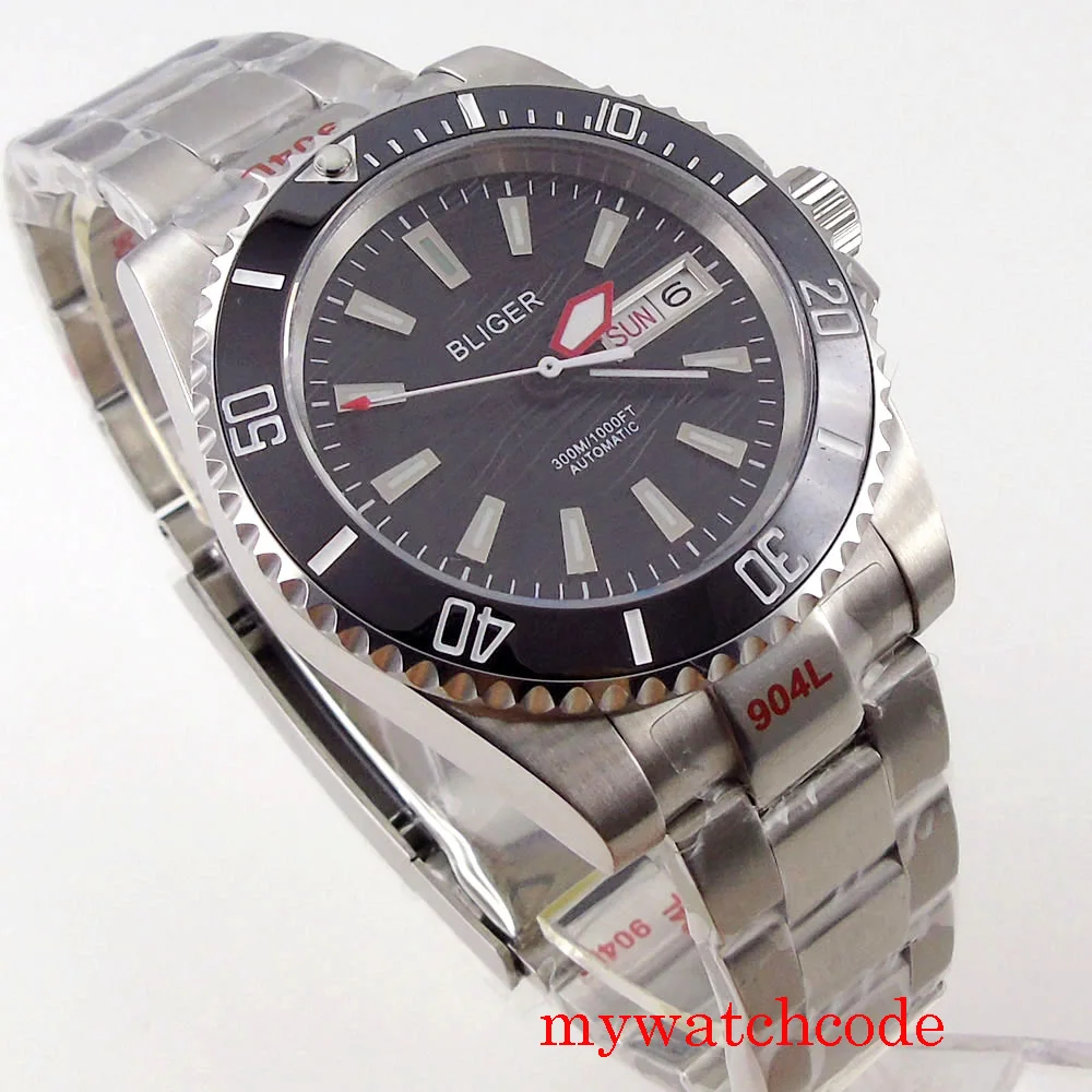 Bliger 40mm czarny szary zielony tarcza NH36 szafirowe szkło zielony Luminous 5ATM automatyczny zegarek mechaniczny stalowy pasek ceramiczna ramka szkiełka zegarka
