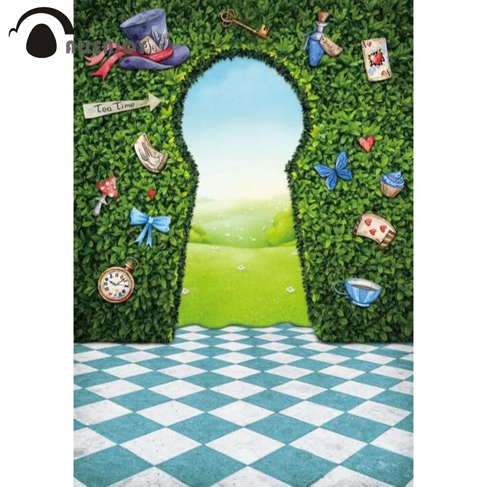 Allenjoy Wonderland Latar Belakang Papan Catur Rumput Hijau Perlengkapan Dekorasi Pesta Ulang Tahun Baby Shower Stan Studio Props