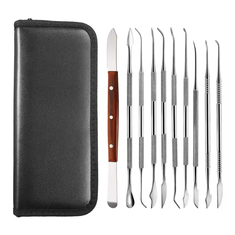 Dental Dental Double Ends Wax Carving Tools Set with Kit Carver, Stainless Steel Mixing Spatula Knife Dental Lab Equipment