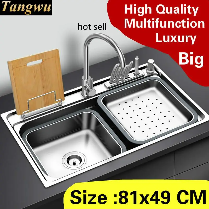 Free shipping Household kitchen single trough sink multifunction do the dishes 304 stainless steel vogue hot sell  800x490 MM