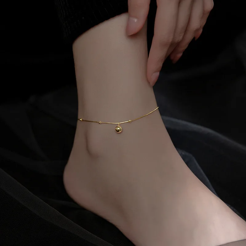 Beads Anklet Women's Tonozeleira 925 Gold Color Female Foot Chain Jewelry Bracelet On The Leg Sterling Silver Girls Decorations