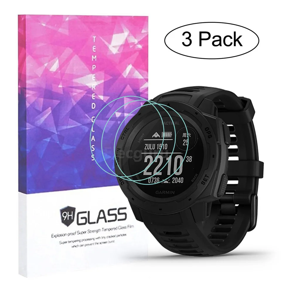 Tempered Glass Screen Protector for Garmin Instinct Tactical Watch 9H 2.5D Anti Scratch Proof Bubble-free Protective Film 3 Pack