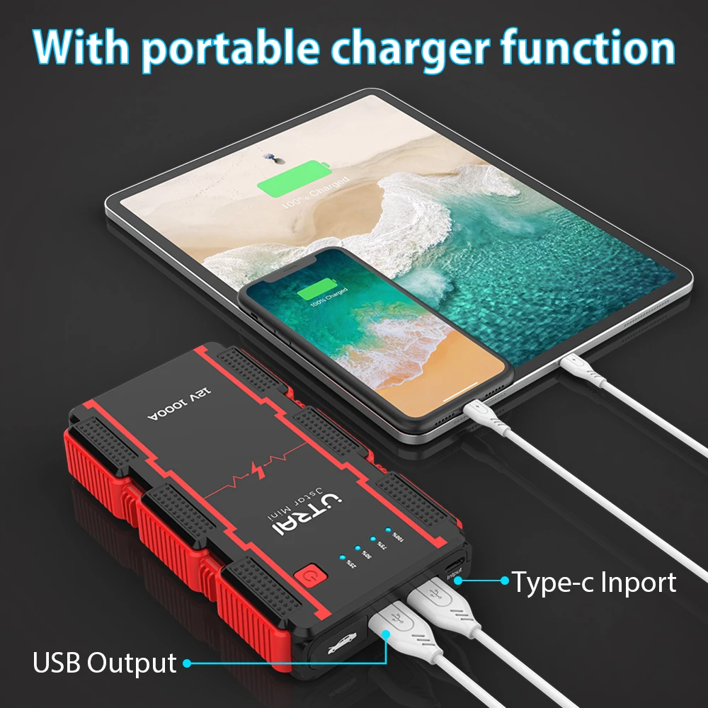 UTRAI 1000A Car Jump Starter  Power Bank Portable Emergency Starter Auto Car Battery Booster Mini Starting Device