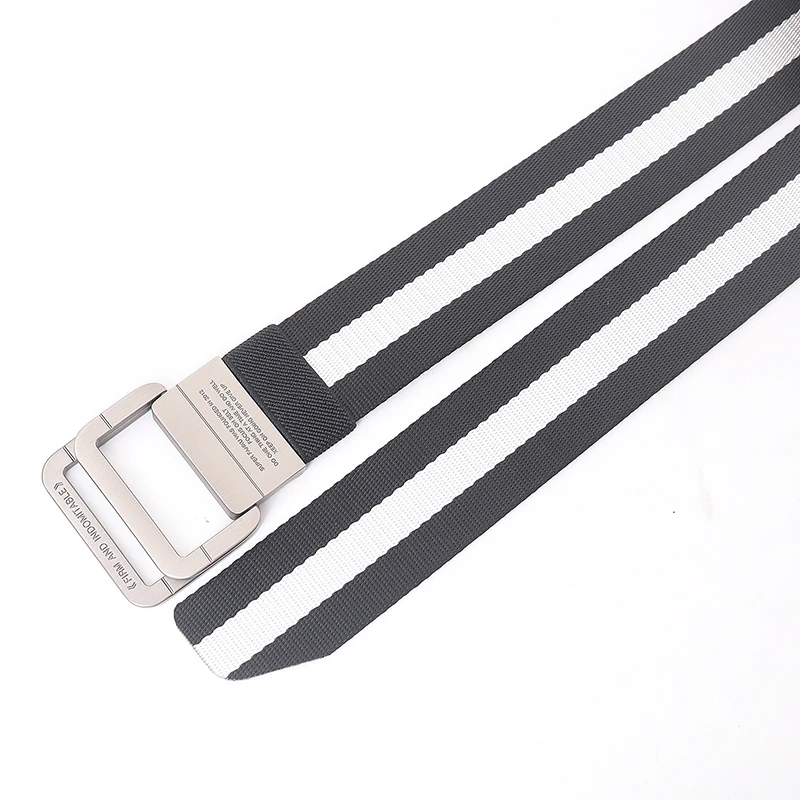 New Men&Women Canvas Belt Luxury Metal Double Ring Buckle Jeans Waist Belts Fashion Casual Stripes Waistband Male Tactical Strap