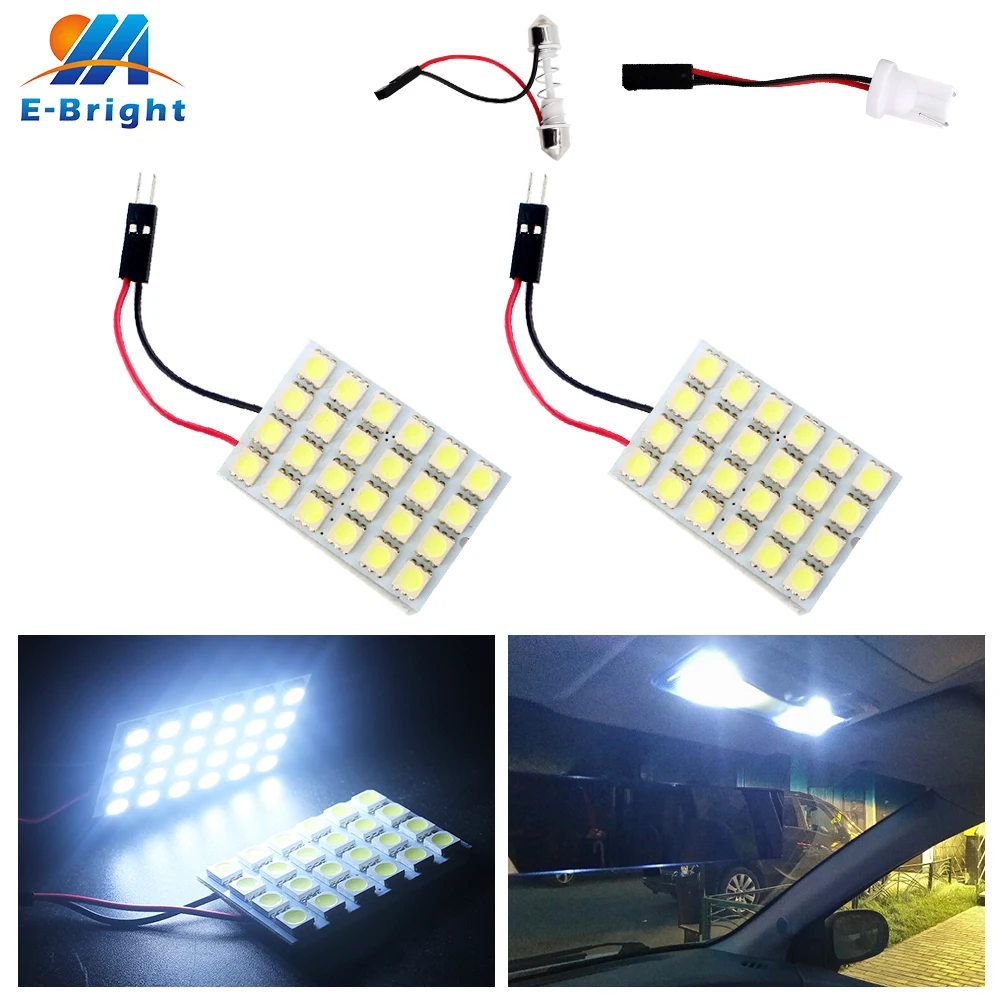 

2pcs 12V 24 SMD 5050 Light Panel W5W T10 Festoon C5W 2Adapters Interior Dome Reading Car Light White Red Blue