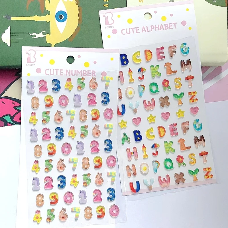 Korean Clear 3D Number Alphabet Stickers Cute Letter Sticker For Phone Diary Decoration DIY Scrapbooking Material Craft Supplies