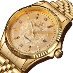 Gorben Gold Stainless Steel Band Masculino Sport Relógios Homens Automáticos Homens Relógio Mecânico Esqueleto Masculino Relógio De Pulso