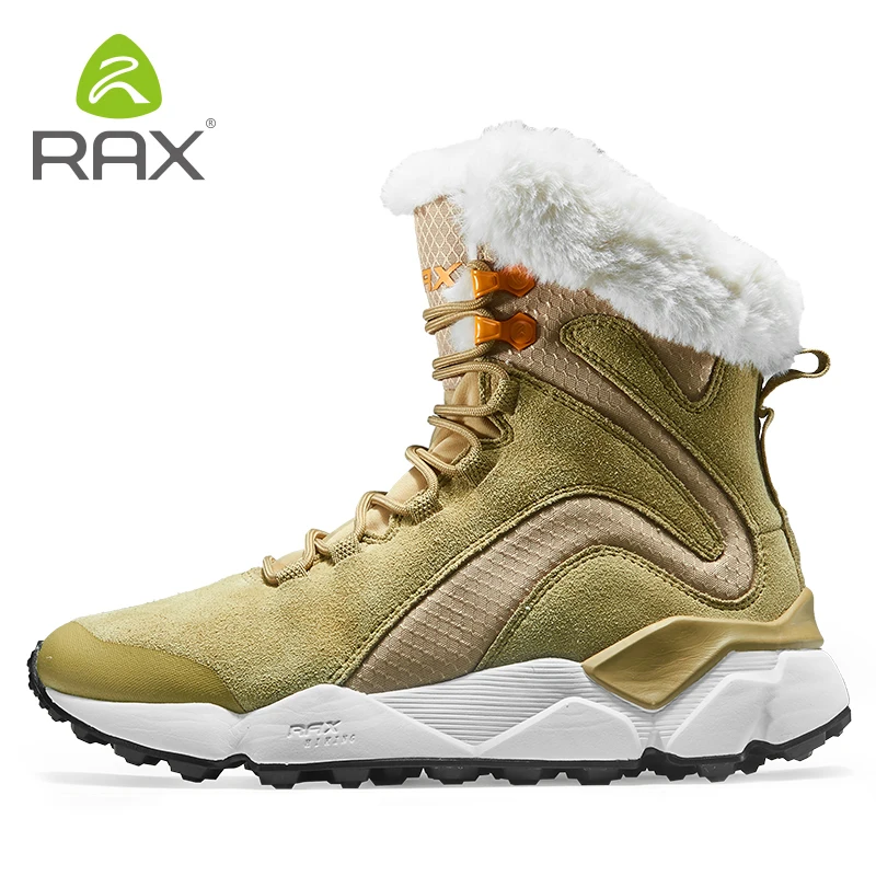 RAX Leather Boots Winter with Fur Super Warm Snow Boots Winter Work Casual Shoes Sneakers High Top Rubber Ankle Boots Female