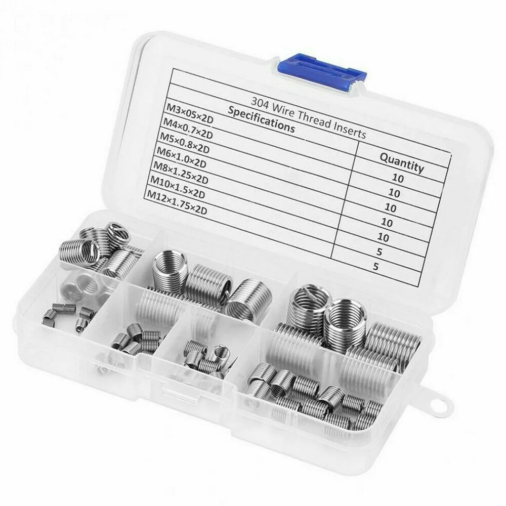 Juego de herramientas de reparación de acero inoxidable, Set de herramientas de inserción de hilo de sujeción de M3 M4 M5 M6 M8 M10 M12, inserto en espiral, manga de tornillo de alambre, 60 uds.