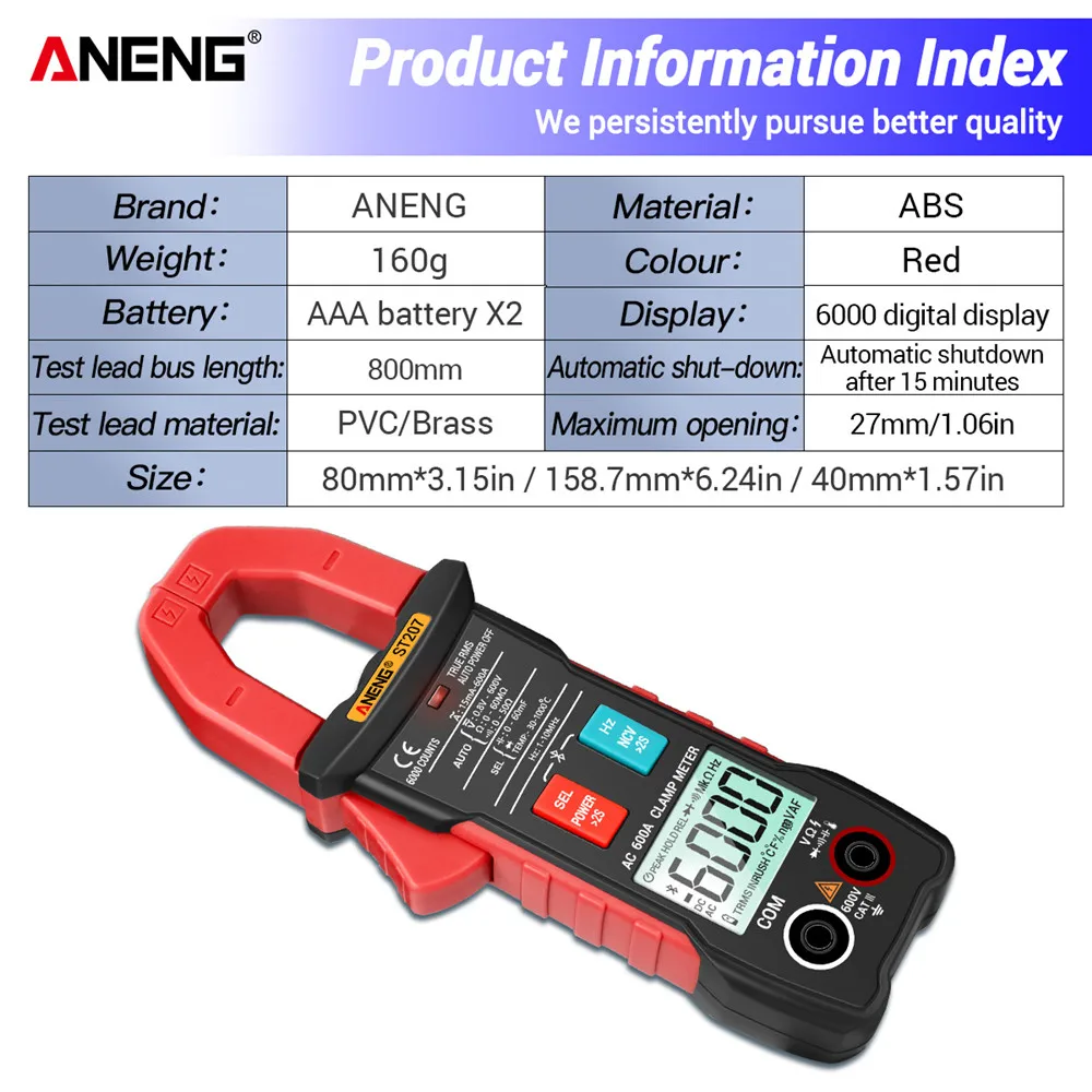 ST207 Digital Bluetooth Smart Multimeter Clamp Meter 6000 Count True RMS DC/AC Voltage Tester AC Current Hz Capacitance Ohm TEST